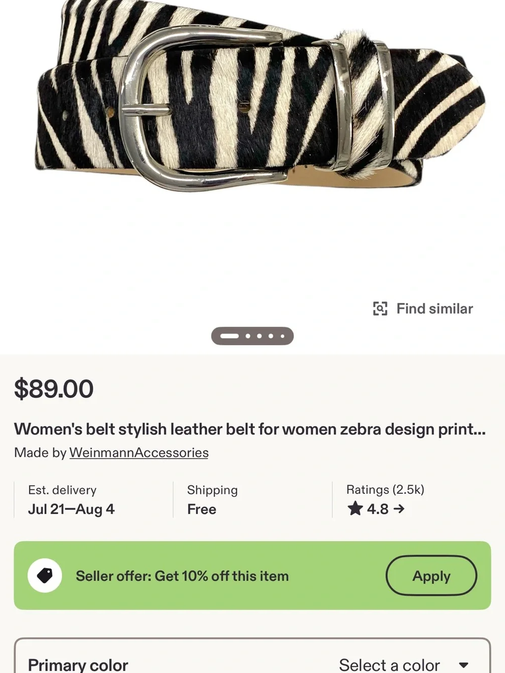 Zebra Print Leather Belt with Silver Buckle - Women Accessories
